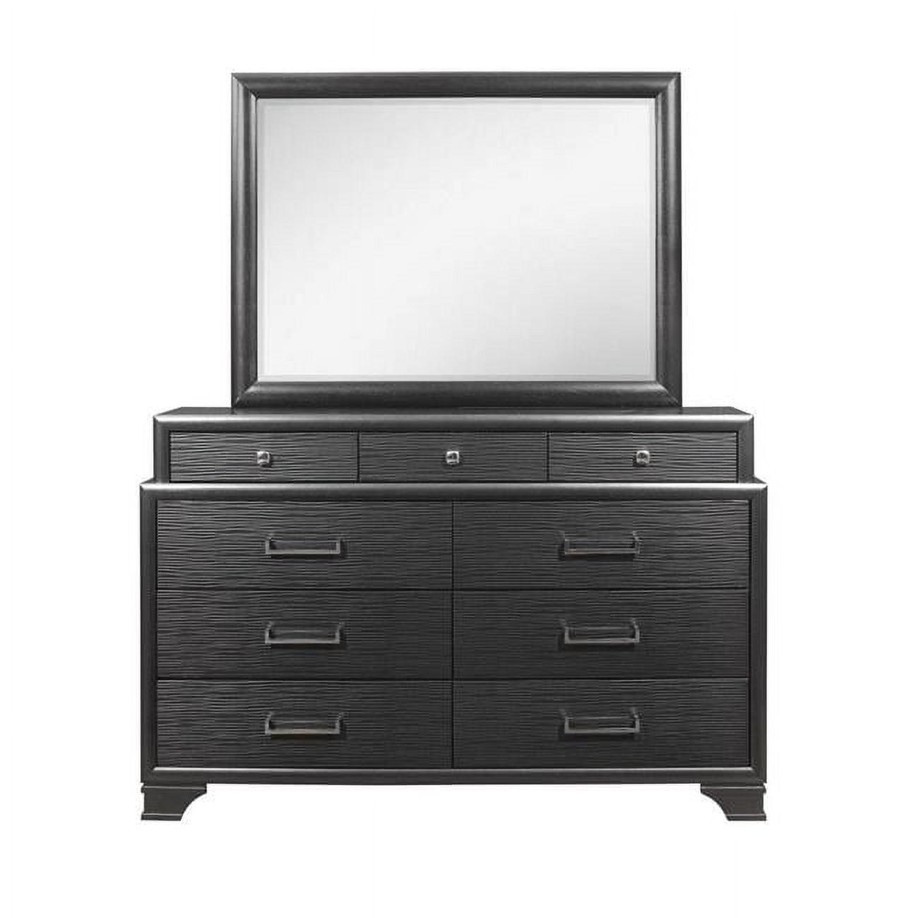 Mirrored Dark Gray Solid Wood Dresser with Soft Close Drawers