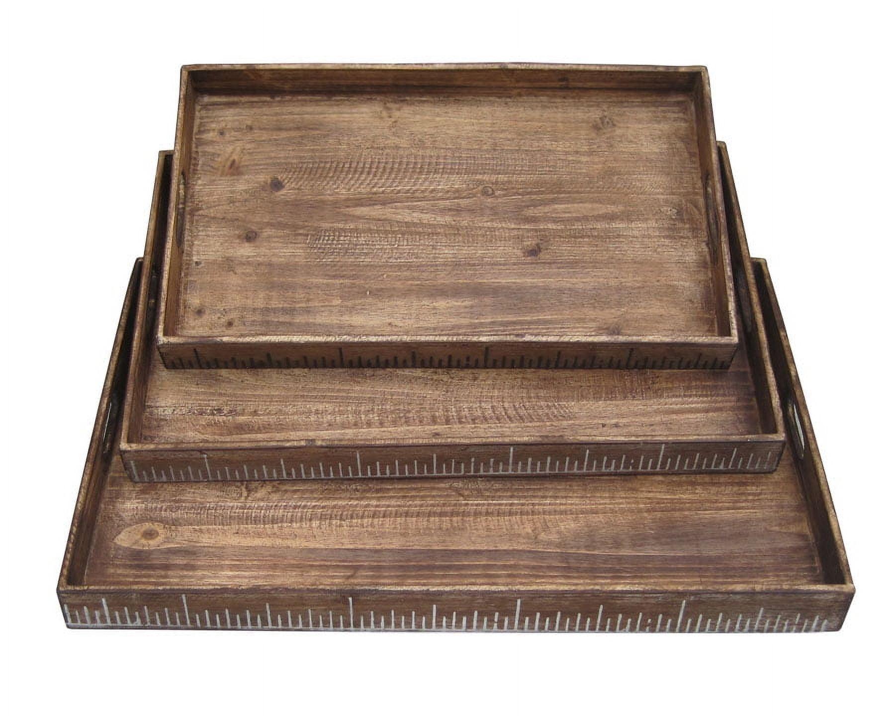 Distressed Brown Wood Ruler Tray Set, 19" x 12"