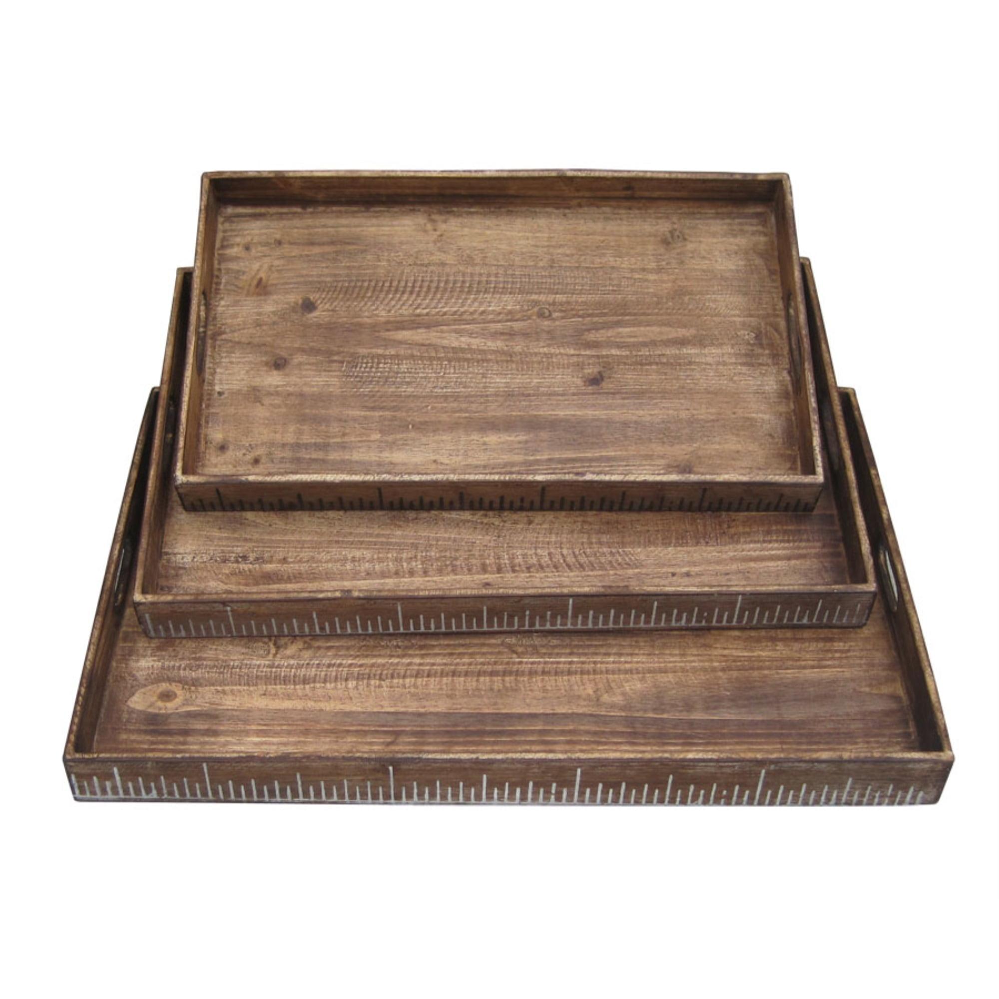 Distressed Brown Wood Ruler Tray Set, 19" x 12"