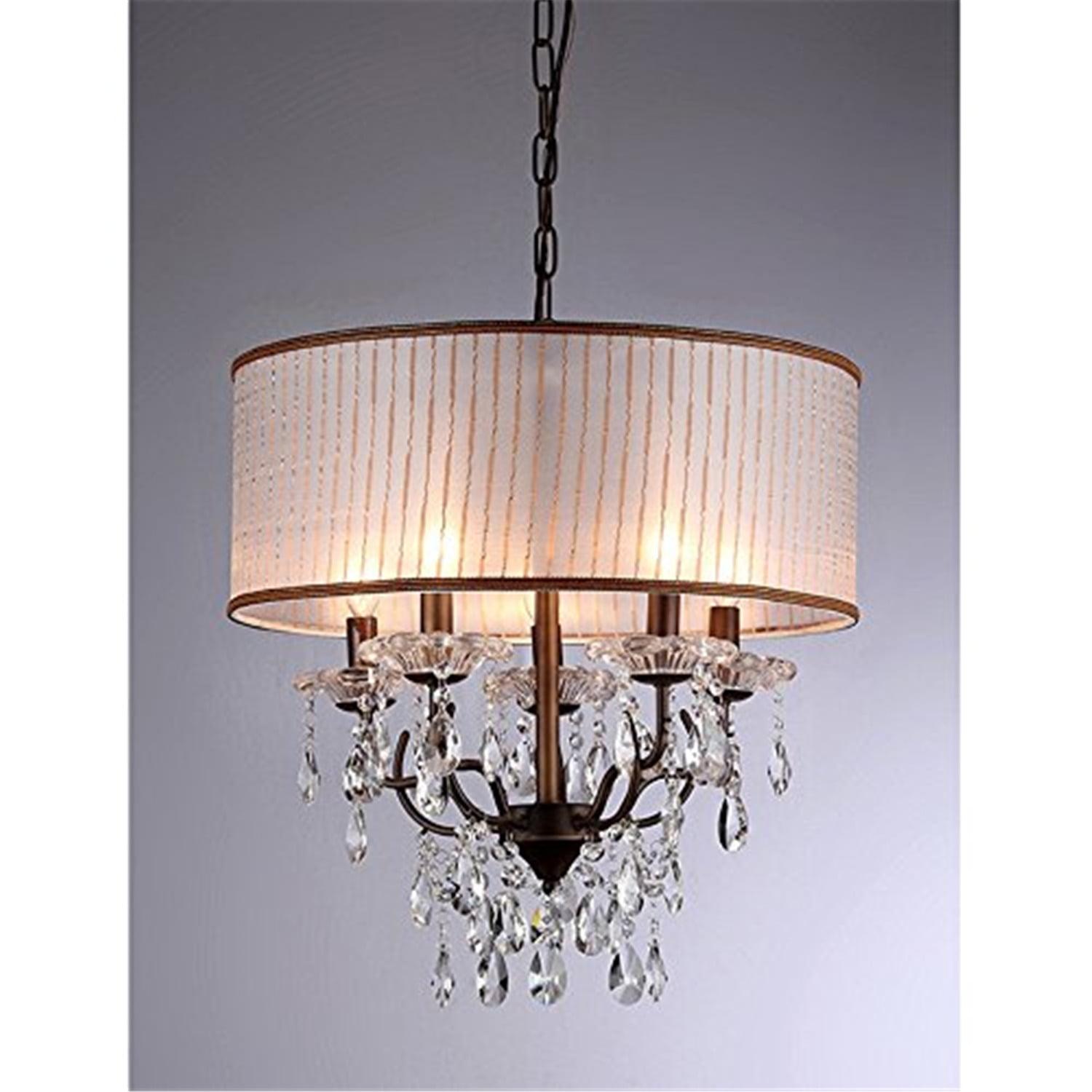 Antique Bronze Drum Chandelier with Fabric Shade