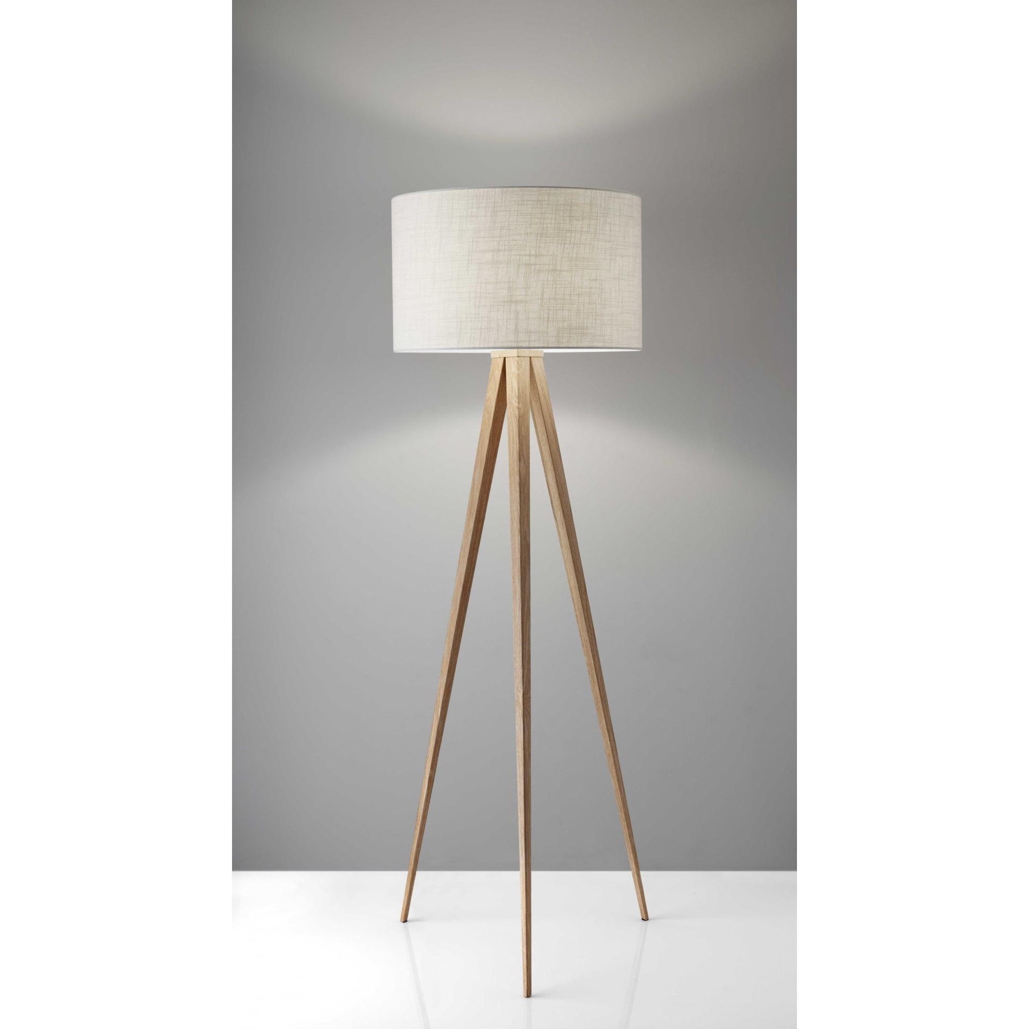 Rustic Natural Wood Grain 60'' Tripod Floor Lamp with Off-White Shade