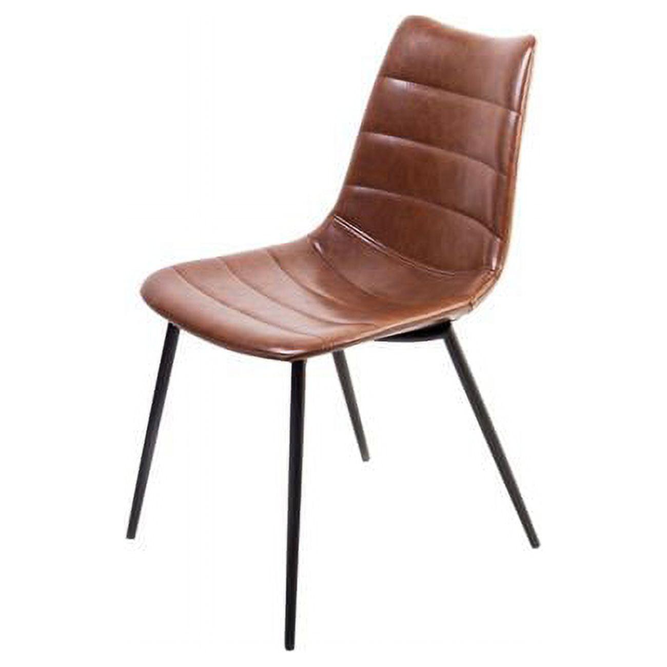 Brown Faux Leather Upholstered Parsons Side Chair with Metal Legs