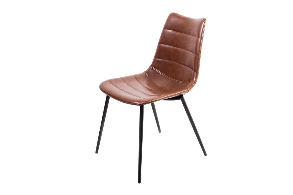 Brown Faux Leather Upholstered Parsons Side Chair with Metal Legs