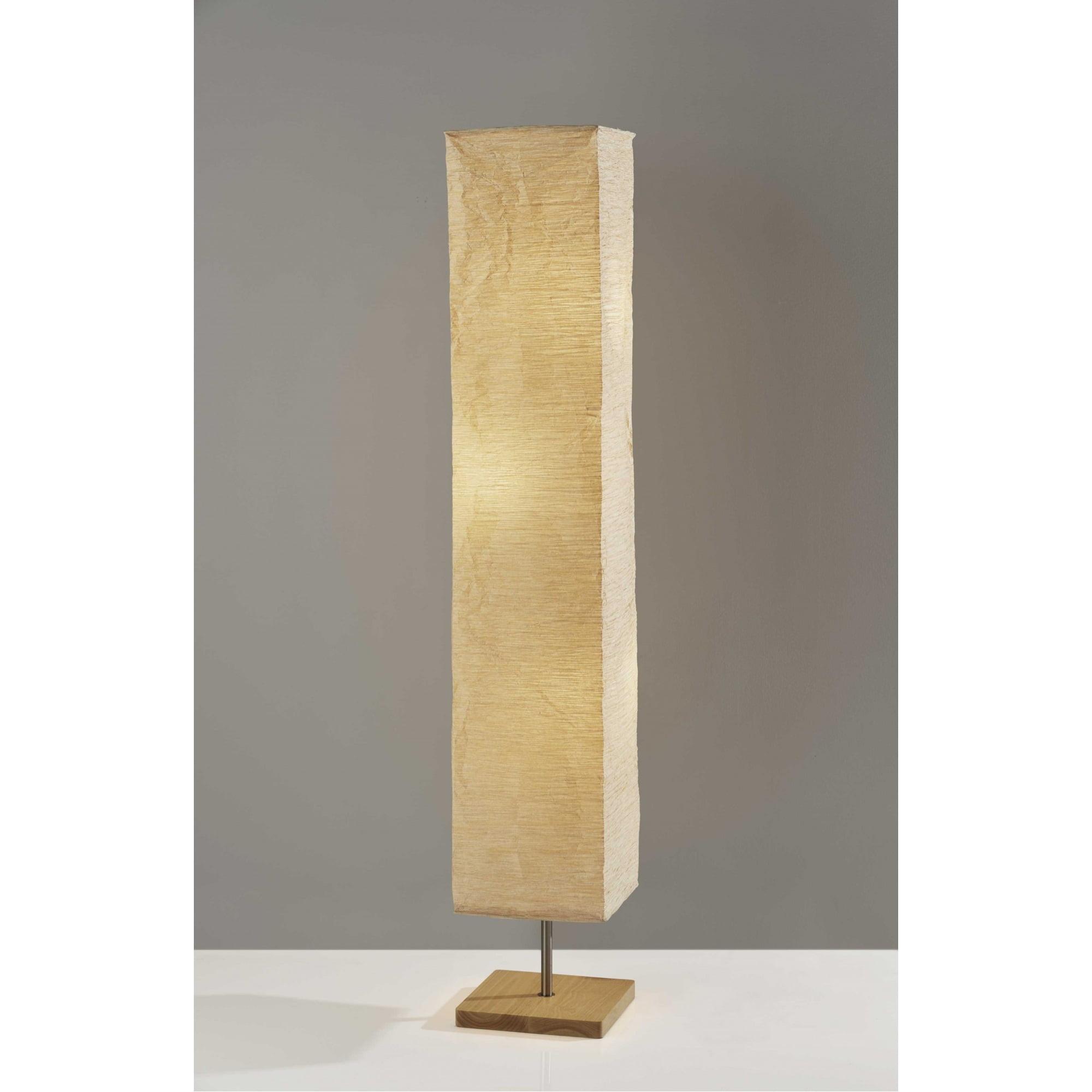 Natural Wood and Paper Shade Column Floor Lamp