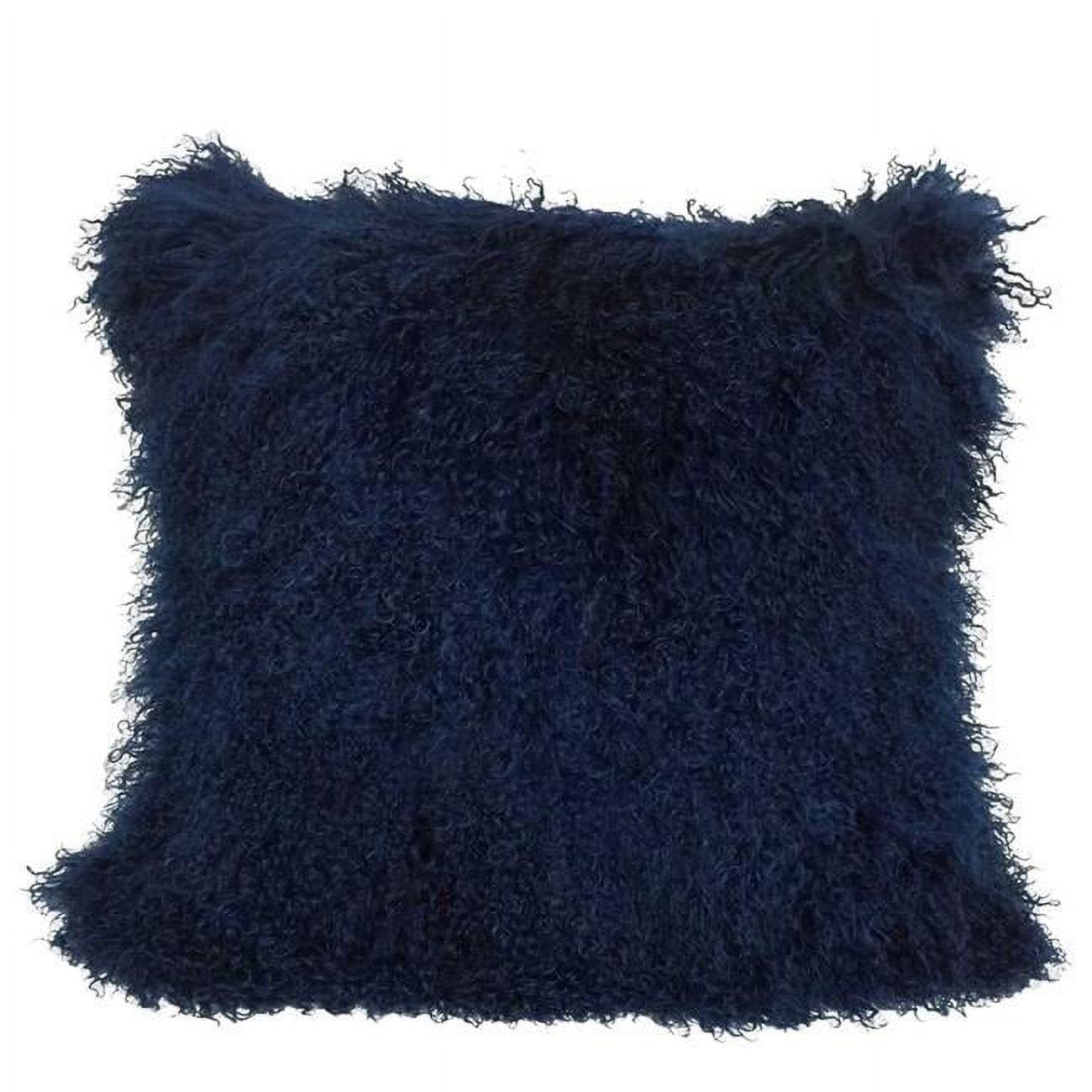 20" Navy Blue Genuine Tibetan Lamb Fur Pillow with Microsuede Backing