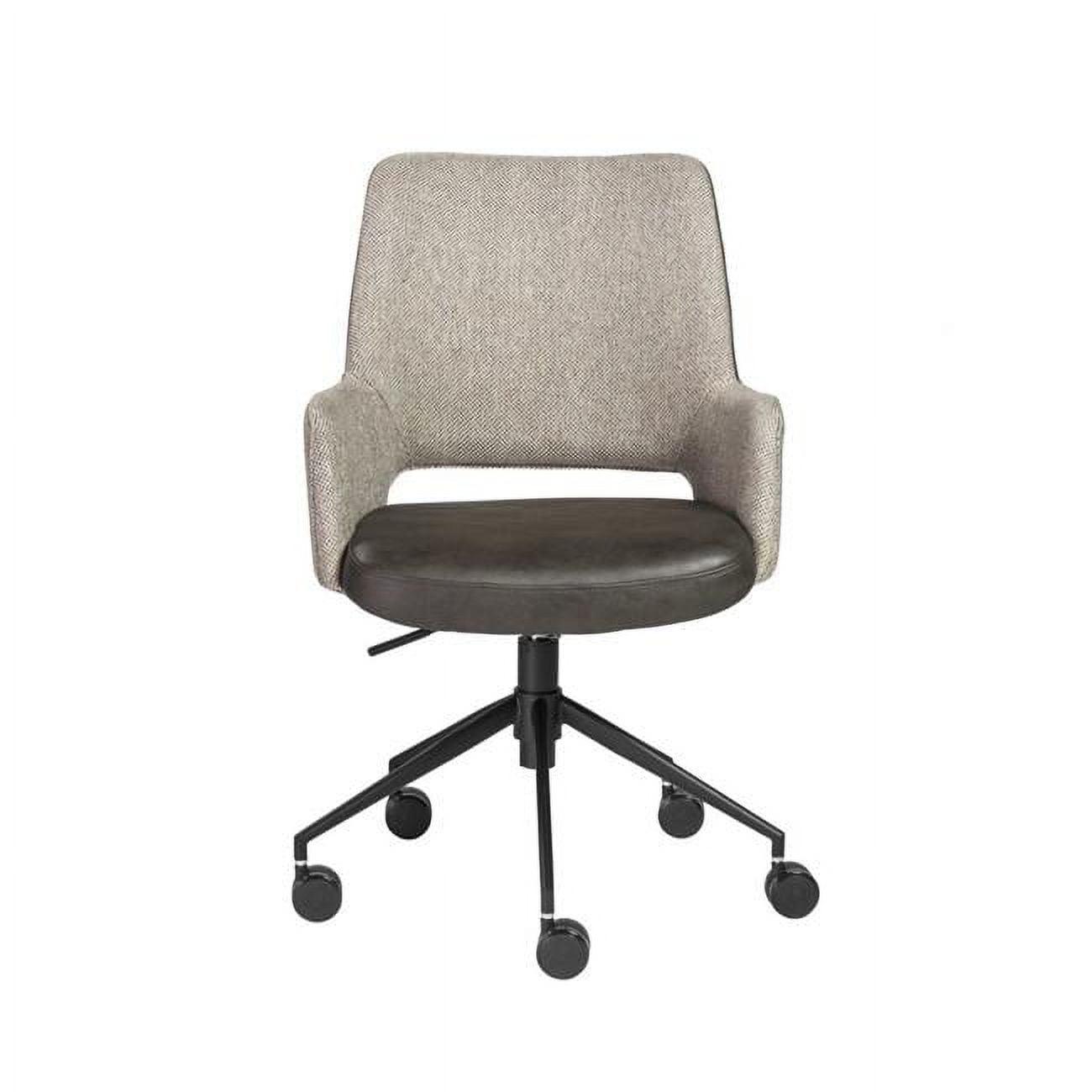 Adjustable Slate Gray Linen and Dark Gray Leatherette Task Chair with Black Steel Base