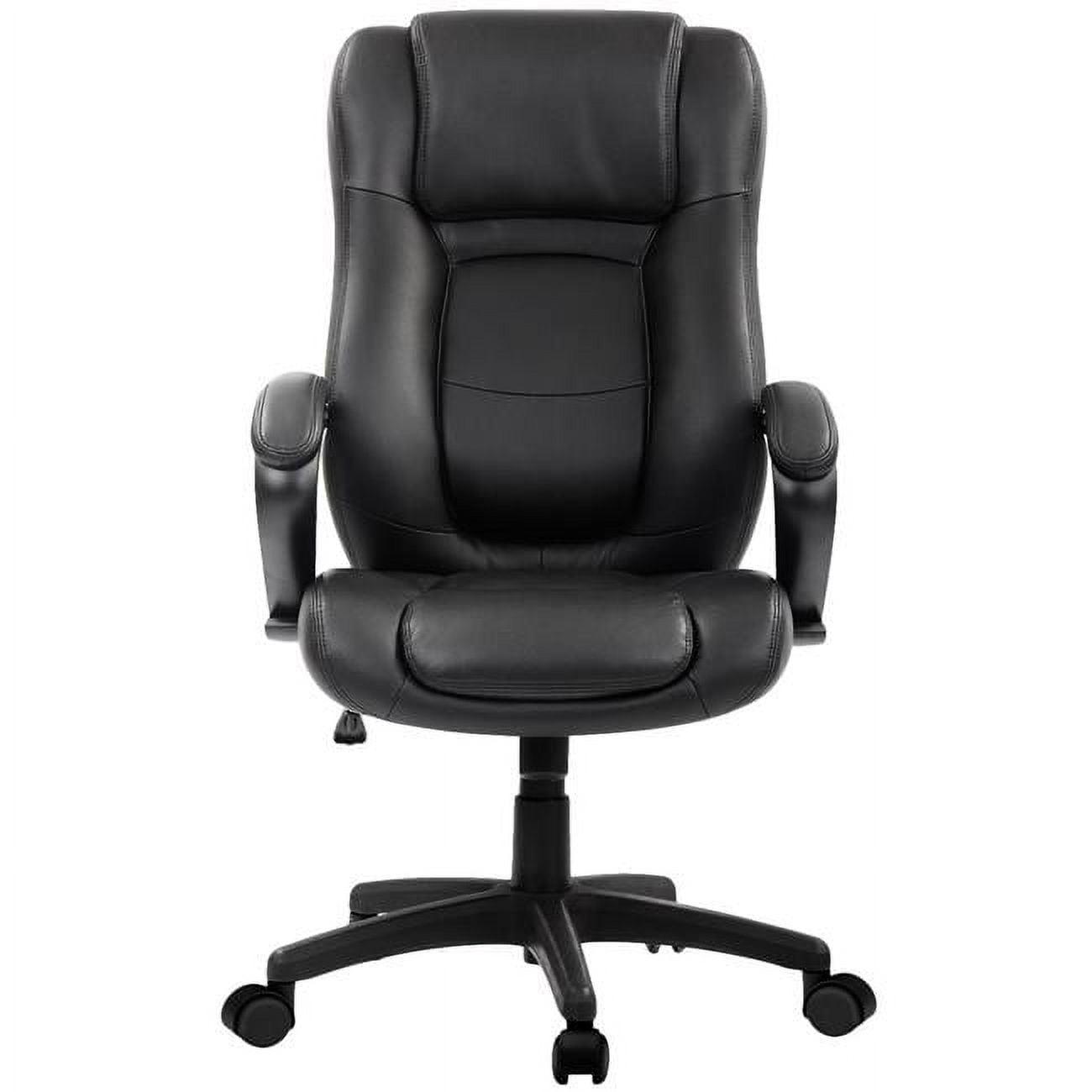 Modern High-Back Black Leather Swivel Office Chair with Adjustable Arms