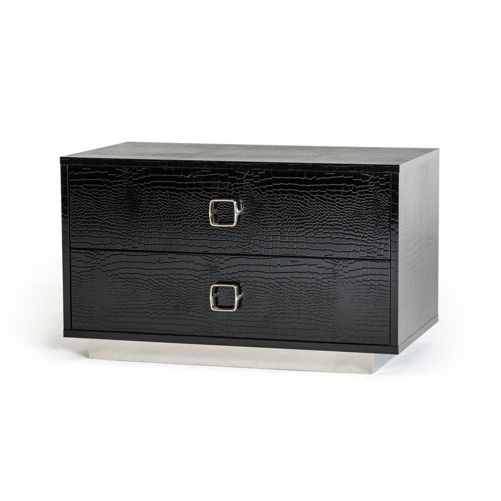HomeRoots Office Modern Black Crocodile Nightstand