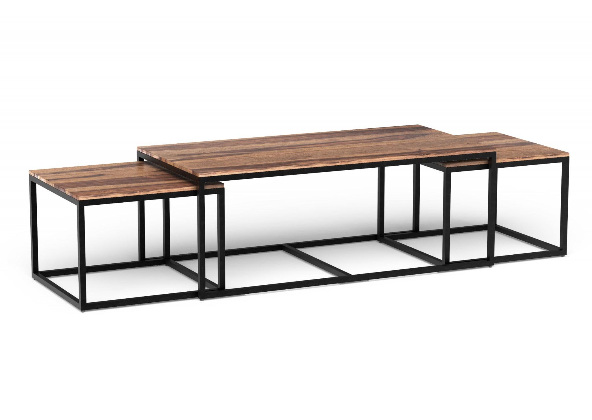 Contemporary Sheesham Wood & Metal Nesting Coffee Table Set