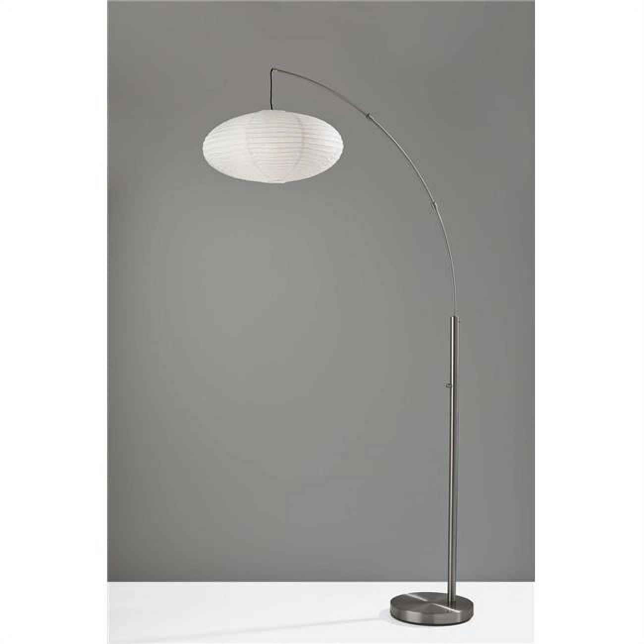 Brushed Steel Crescent Arc Floor Lamp with Oval Paper Shade