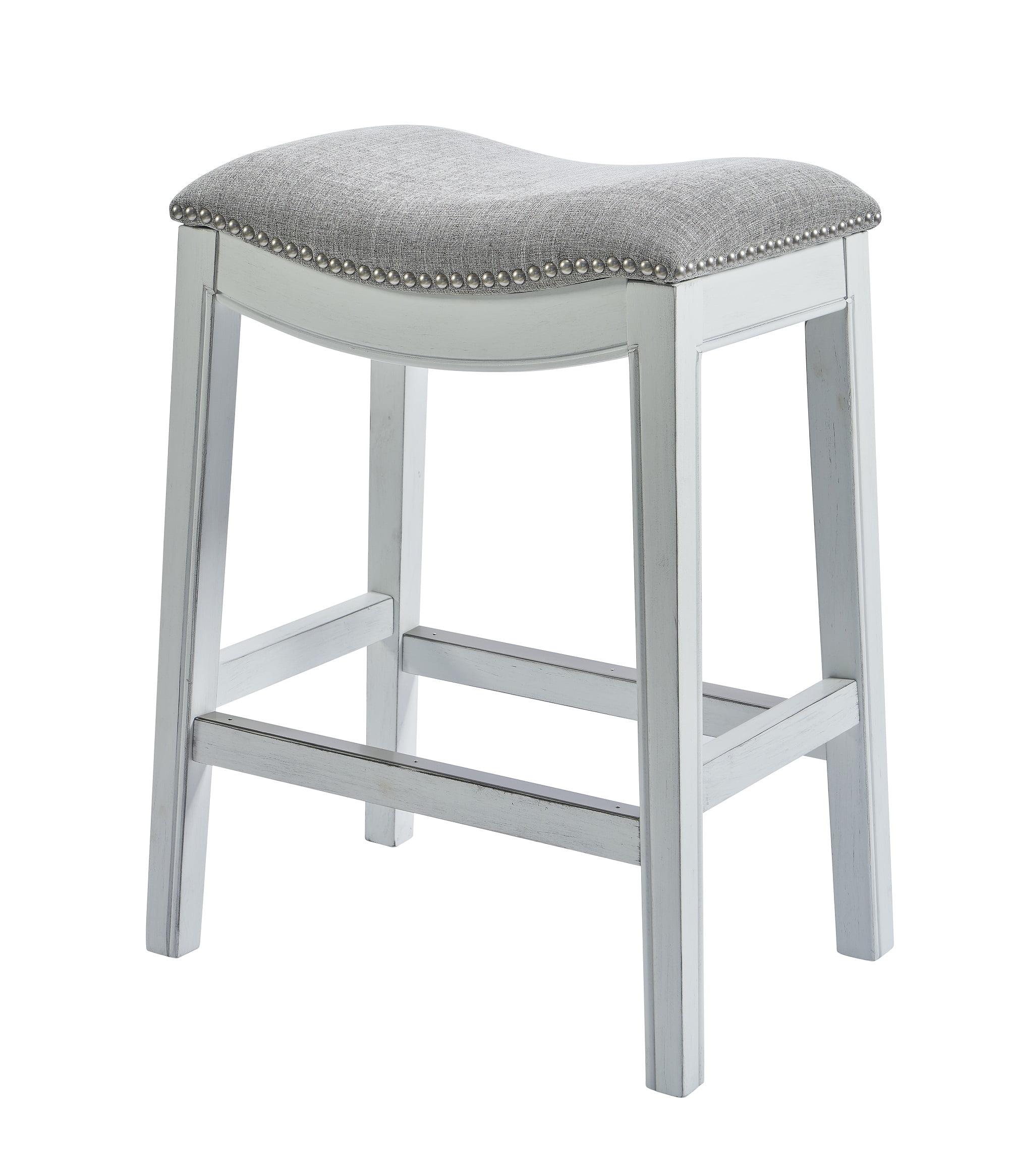 31" Farmhouse White and Gray Solid Wood Saddle Bar Stool