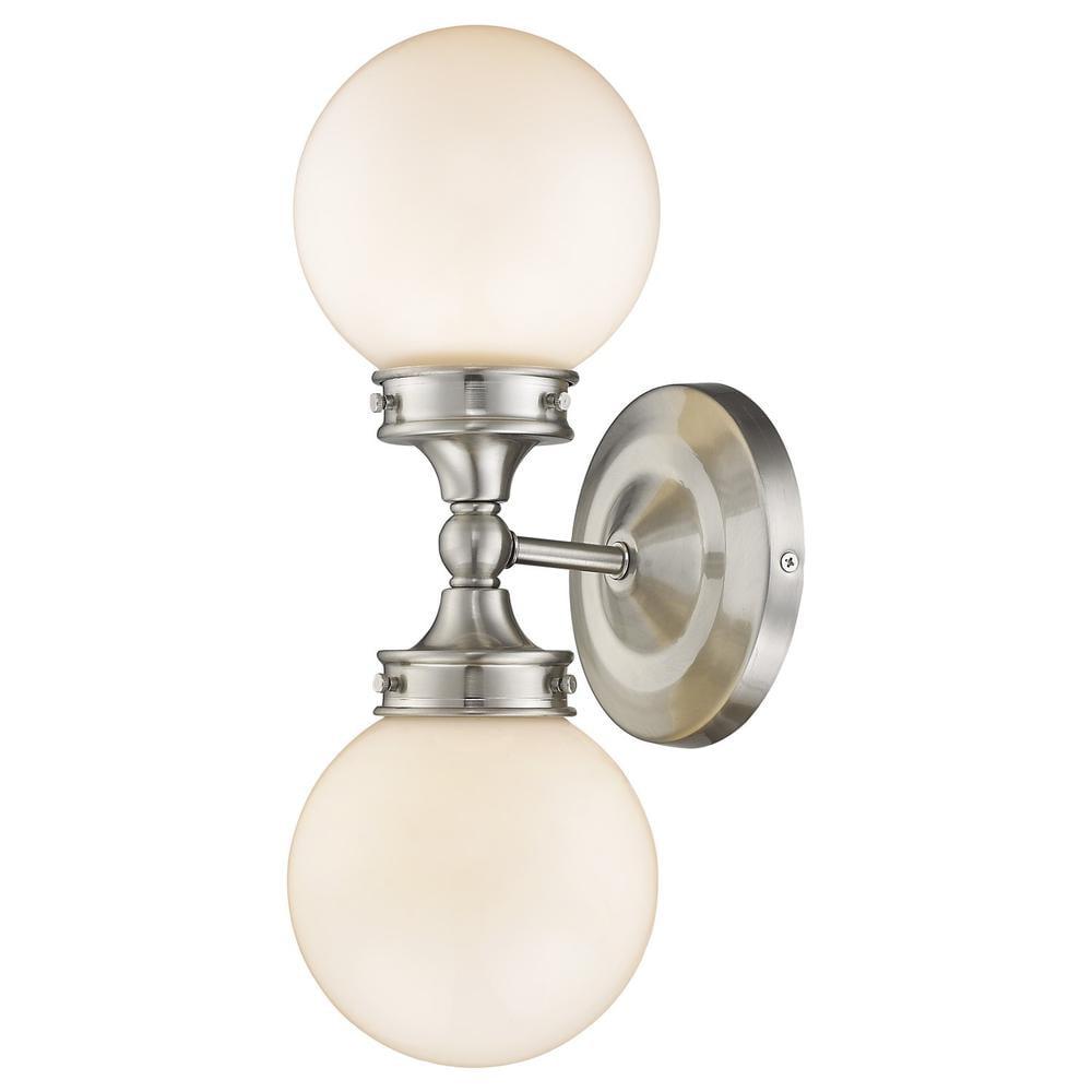 HomeRoots Two Light Silver Wall Sconce with Round Frosted Glass Shade