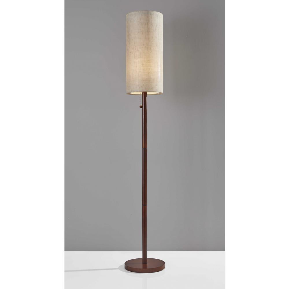 HomeRoots Walnut Wood Finish Floor Lamp with Slim Cylindrical Shade