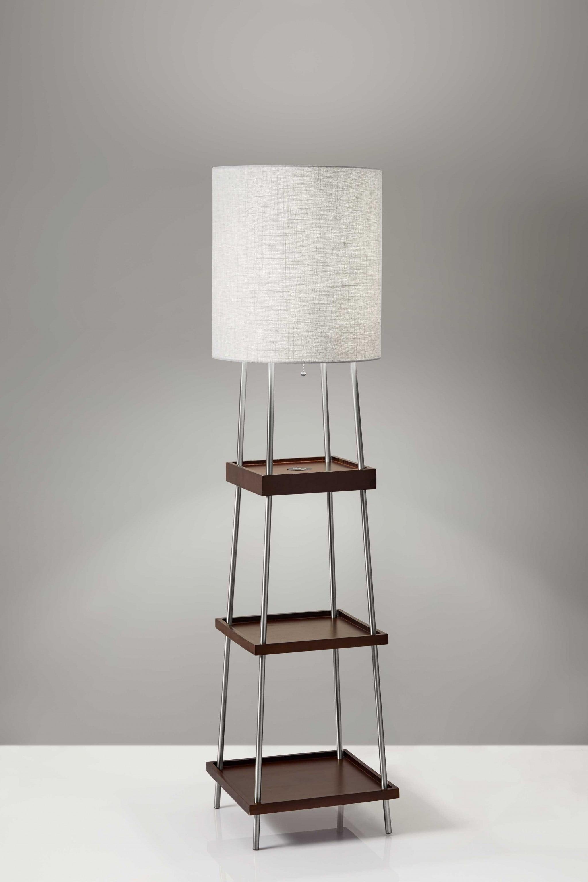 Sleek White 63'' LED Floor Lamp with Wireless Charging Shelf