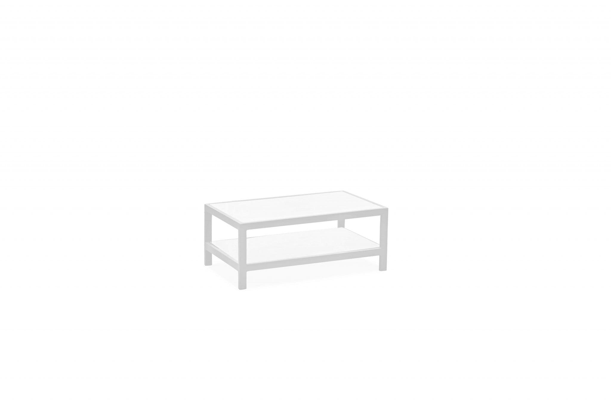 Sleek 35" White Aluminum Rectangular Coffee Table with Shelf