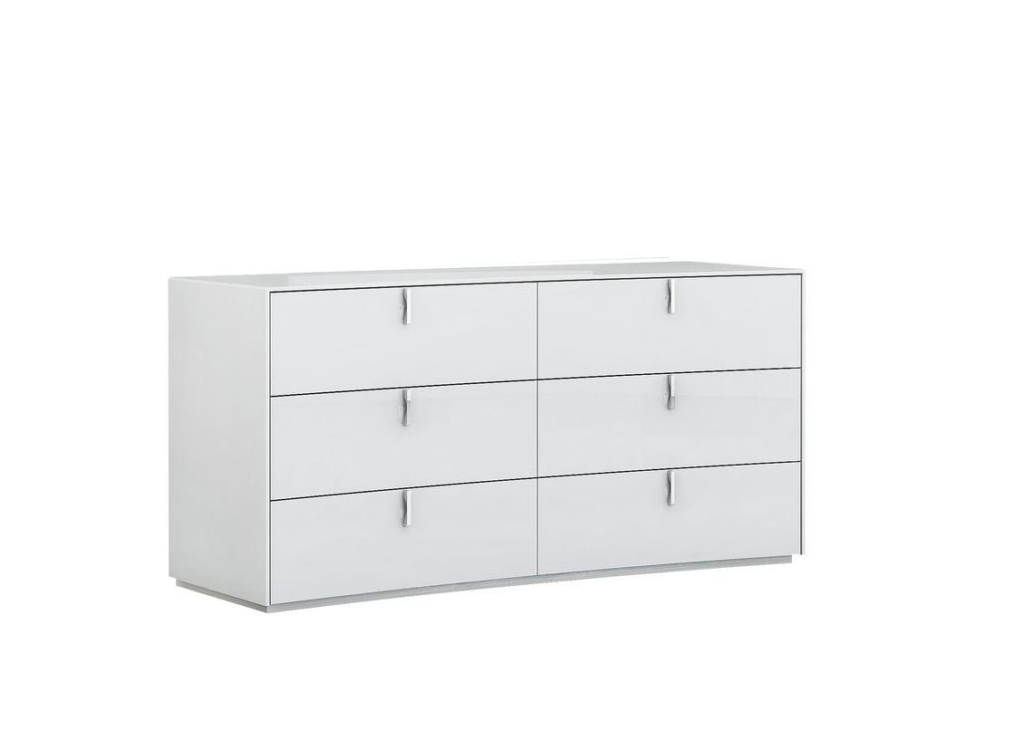 62" White High Gloss Modern Dresser with Six Drawers