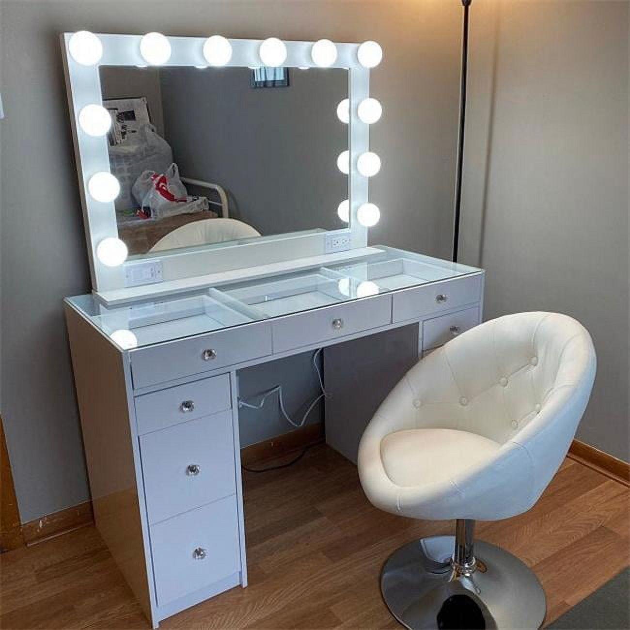 White Rectangular LED Lighted Vanity Mirror with USB Ports