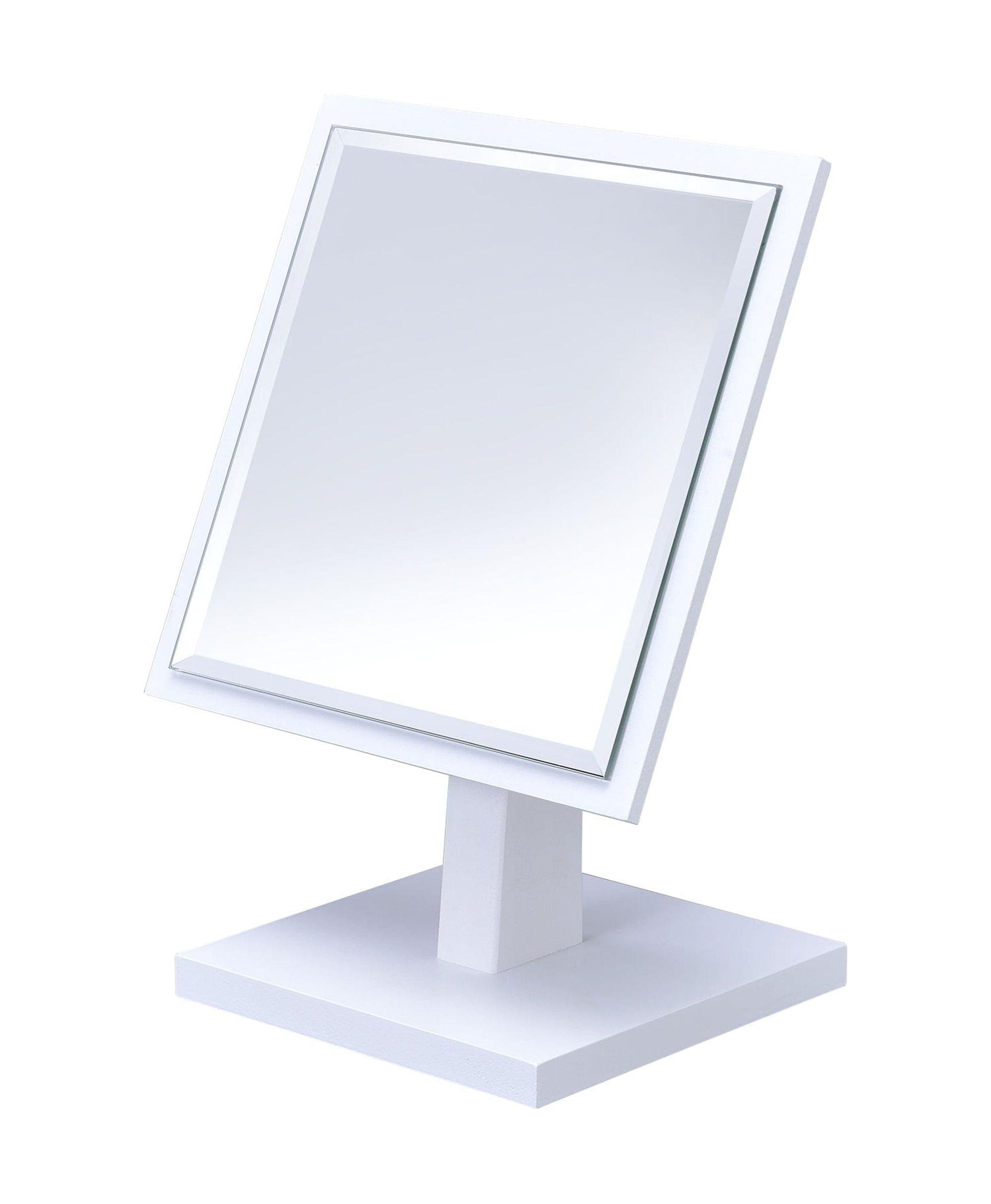 Chic Winter White Square Countertop Vanity Mirror with Wood Frame