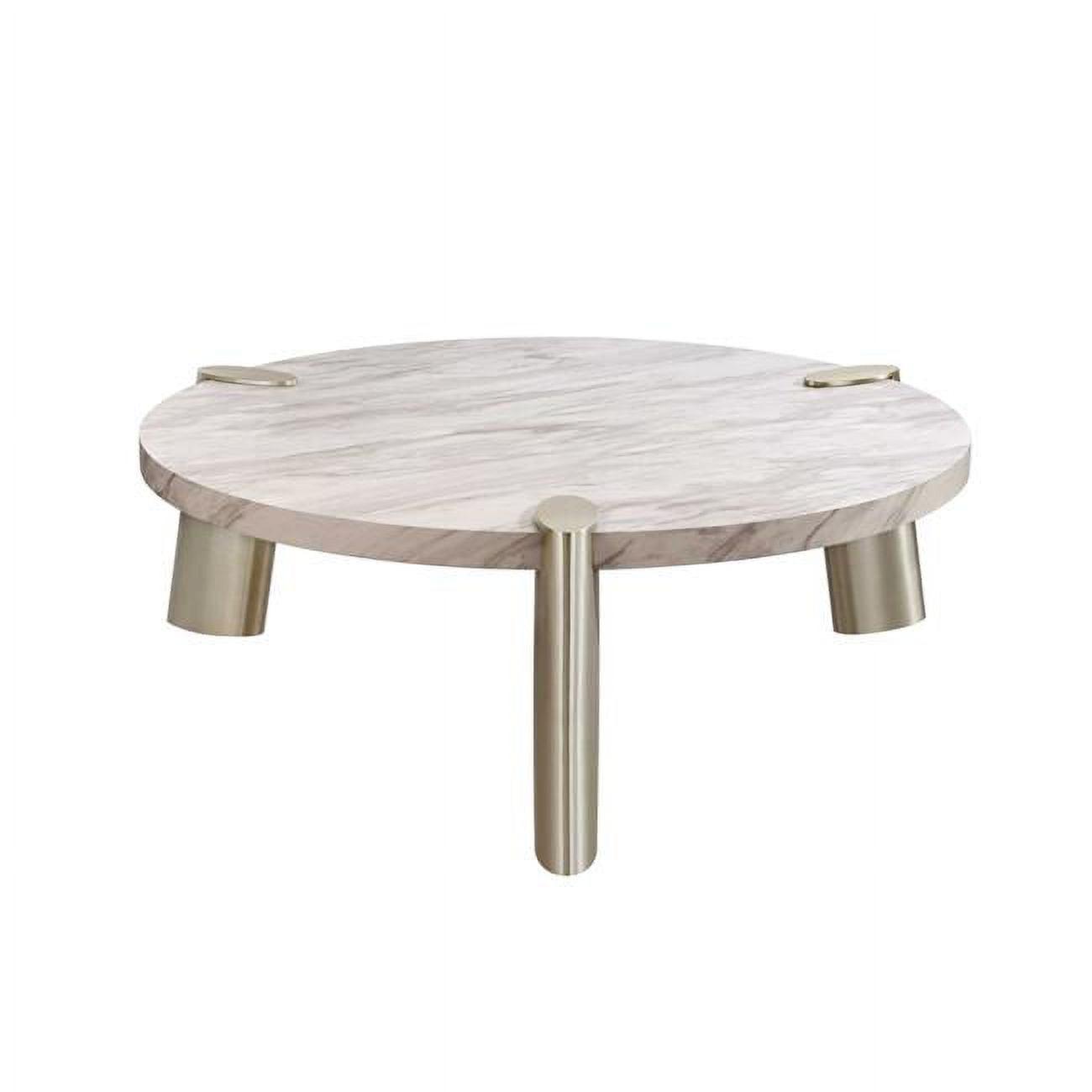 Elegant 48" Round White Marble Coffee Table with Gold Stainless Steel Legs