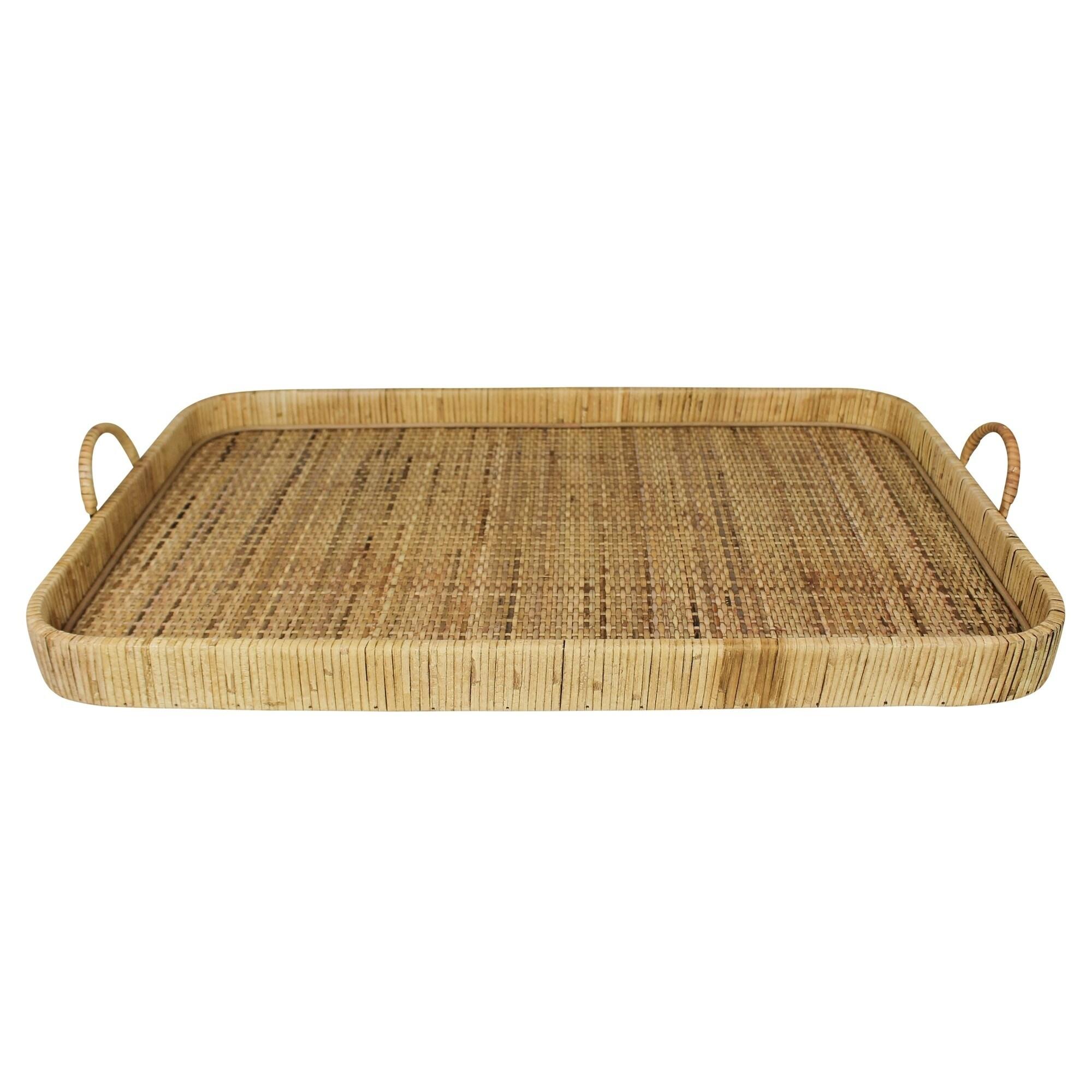 Natural Bamboo Rectangular Serving Tray with Handles