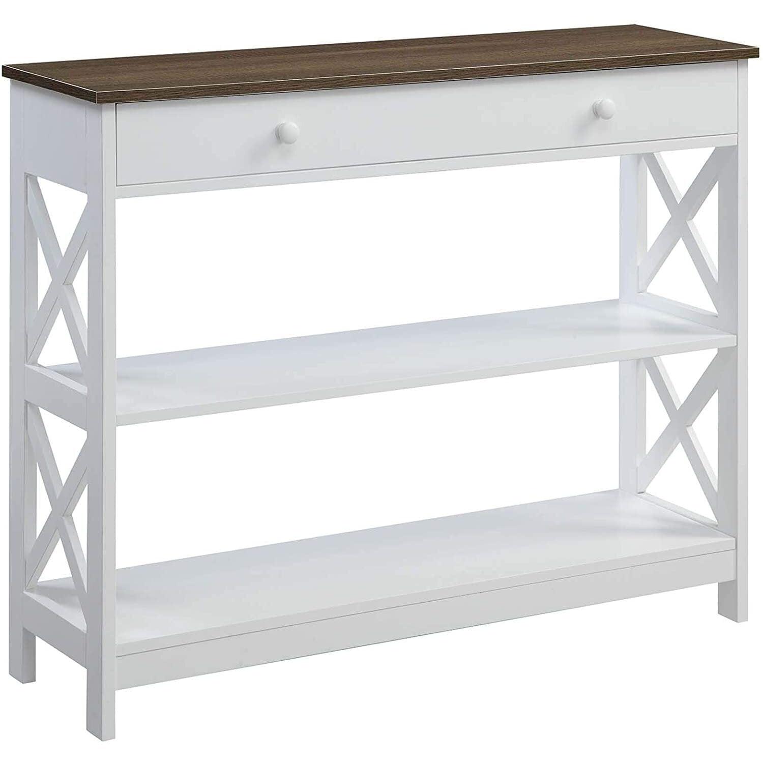 Oxford Driftwood White 40" Wood Console Table with Storage