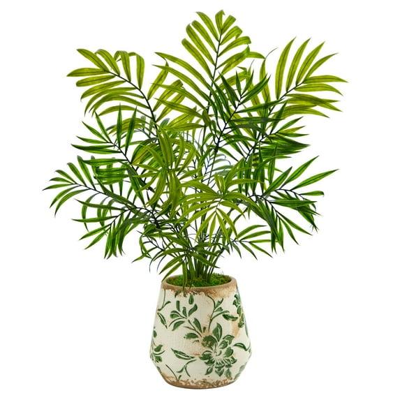 Primrue 18in. Mini Areca Palm Artificial Plant in Floral Vase