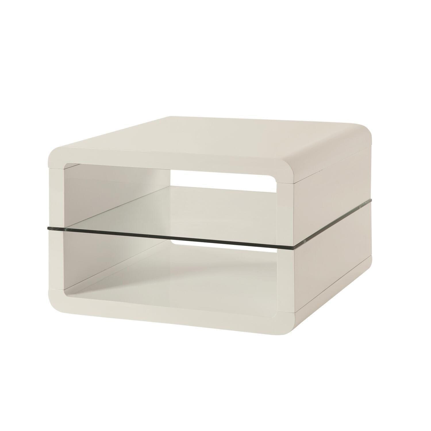 Glossy White Square Wood and Metal End Table