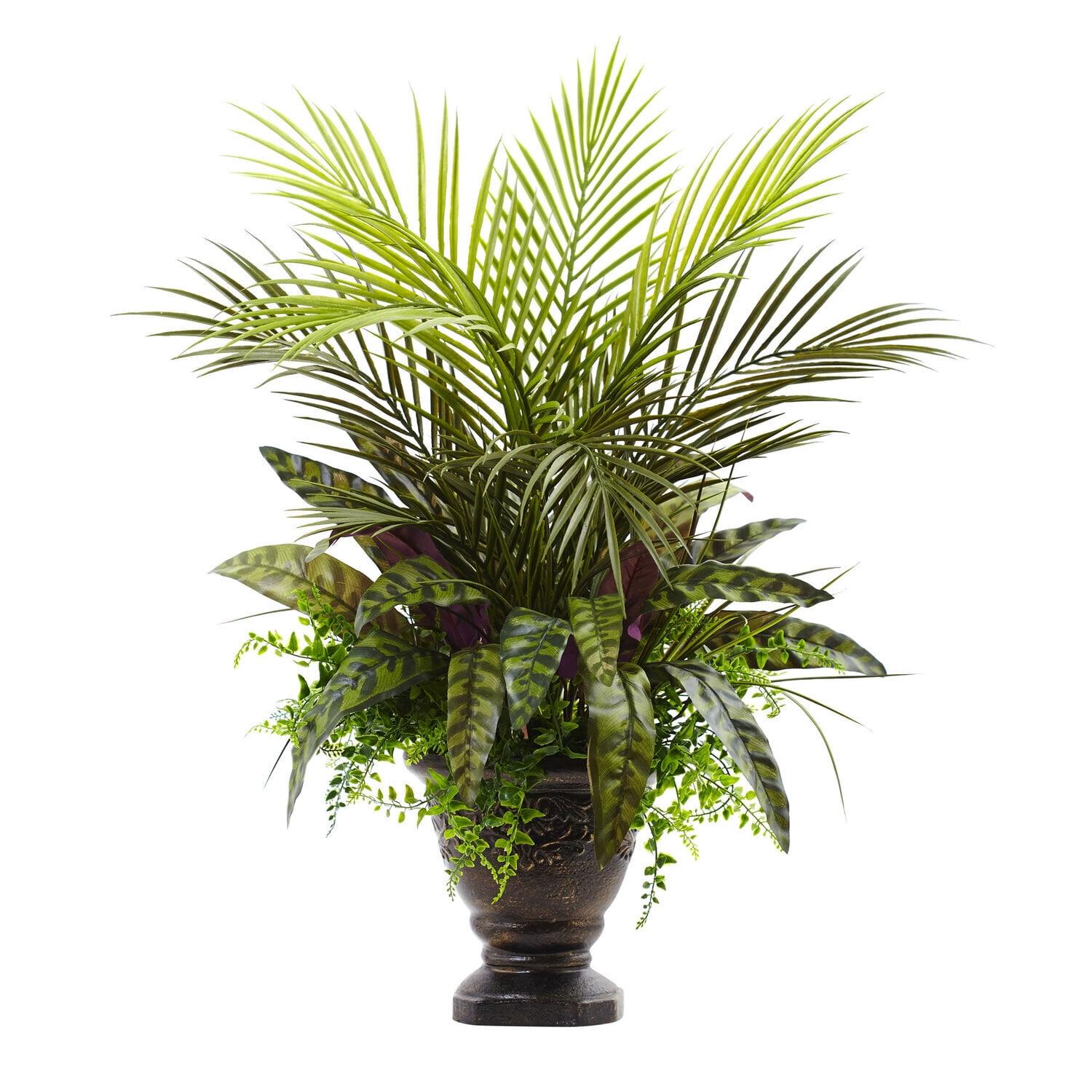 Tropical Essence 27" Silk Fern & Palm Potted Arrangement