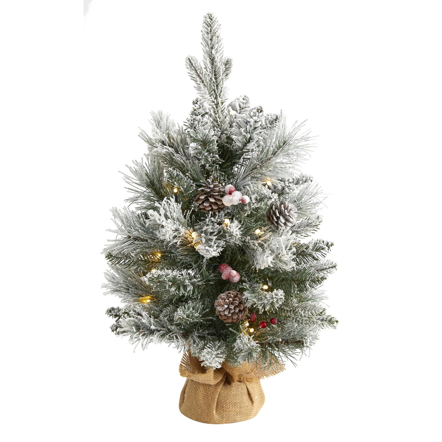 2ft White Flocked Pine Artificial Christmas Tree with Lights