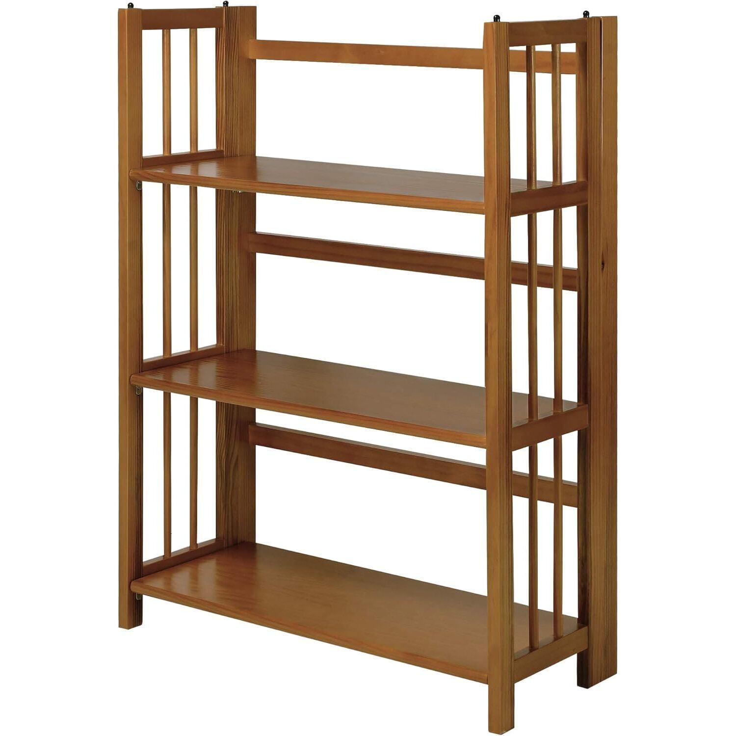 Mission Chestnut Medium Stained 3-Shelf Stackable Wood Bookcase