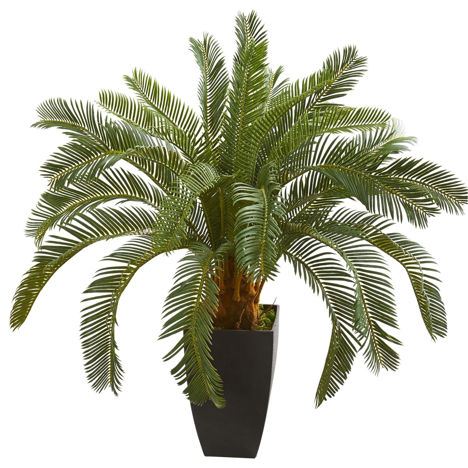 Bright Green Lifelike Cycas Floor Plant in Black Planter, 38 in.