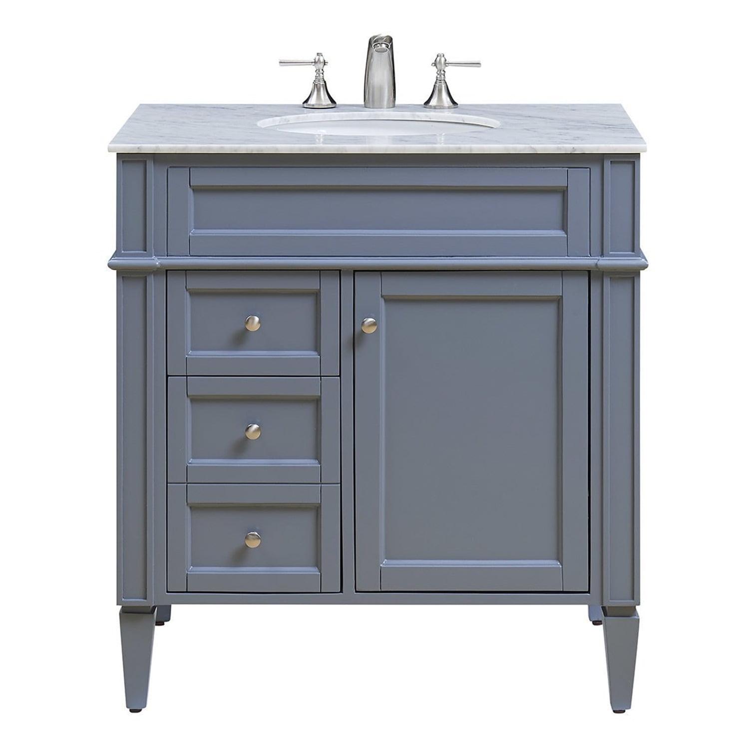 Gray Wood Single Bathroom Vanity with Marble Top