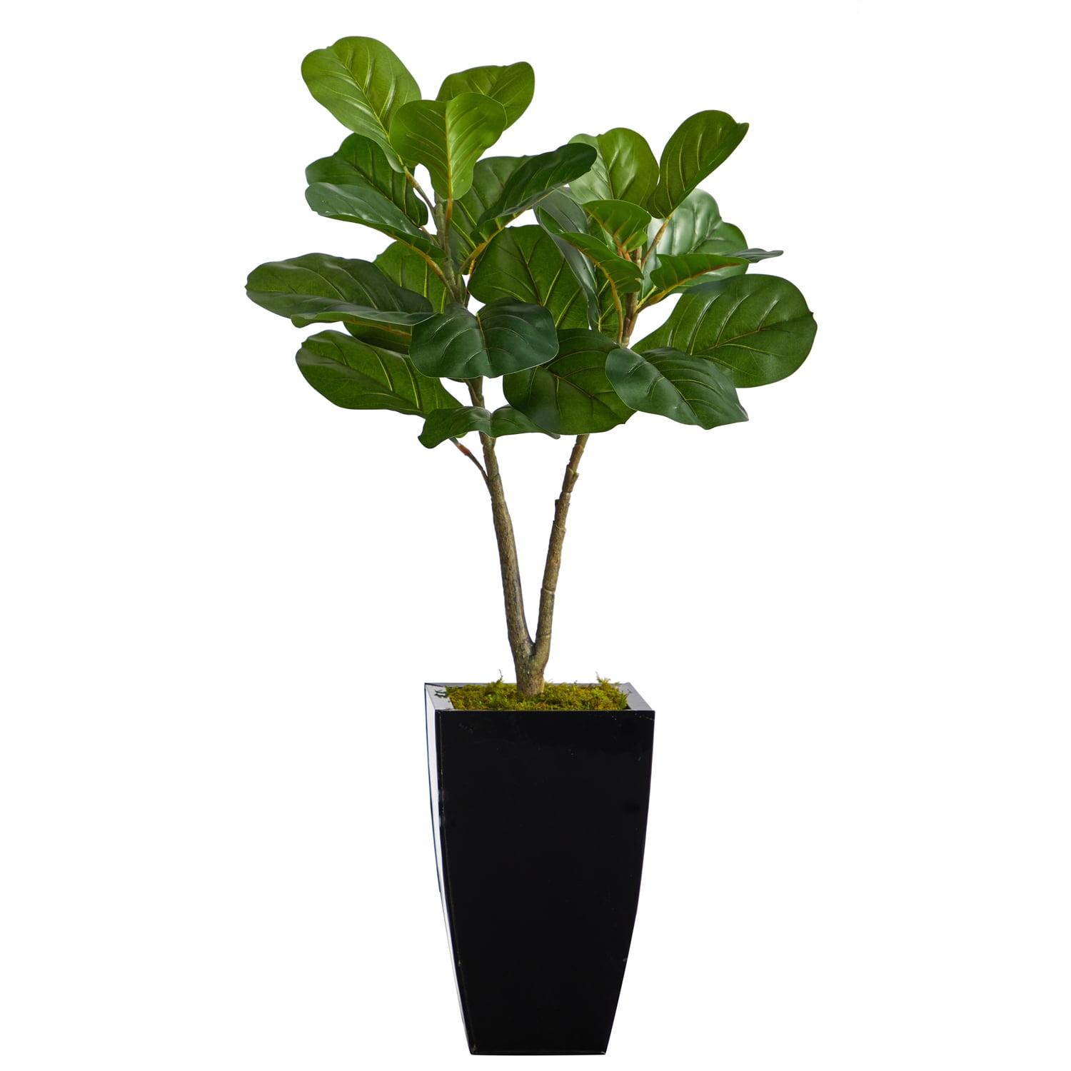 3-Foot Faux Fiddle Leaf Fig Tree in Black Planter