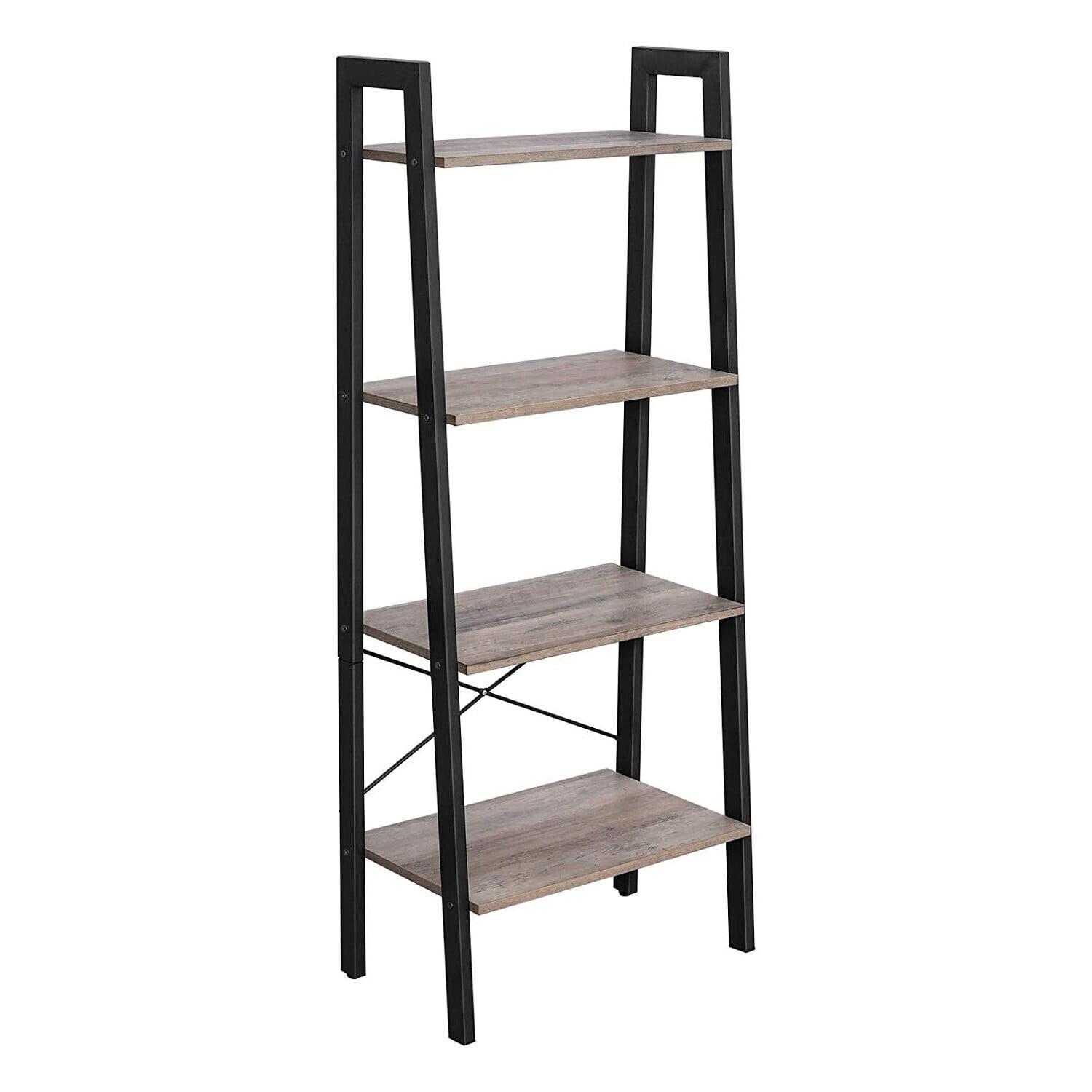 Rustic Brown and Black 4-Tier Wood and Metal Bookcase