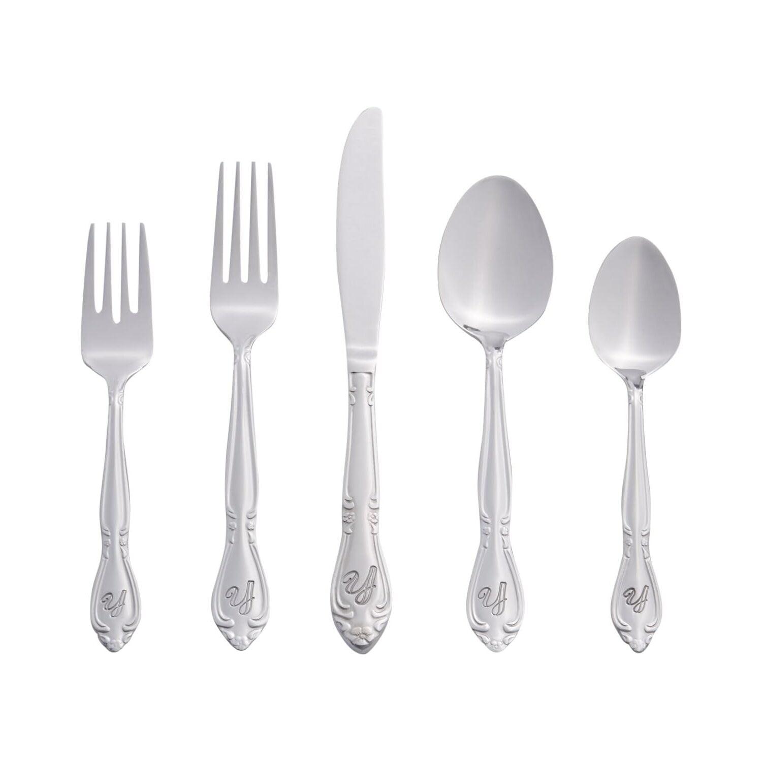 RiverRidge Home RiverRidge Rose Flatware 46-Piece Monogrammed Stainless Steel Silverware Set for 8