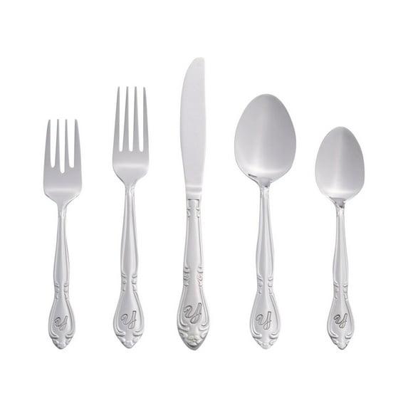 RiverRidge Home RiverRidge Rose Flatware 46-Piece Monogrammed Stainless Steel Silverware Set for 8
