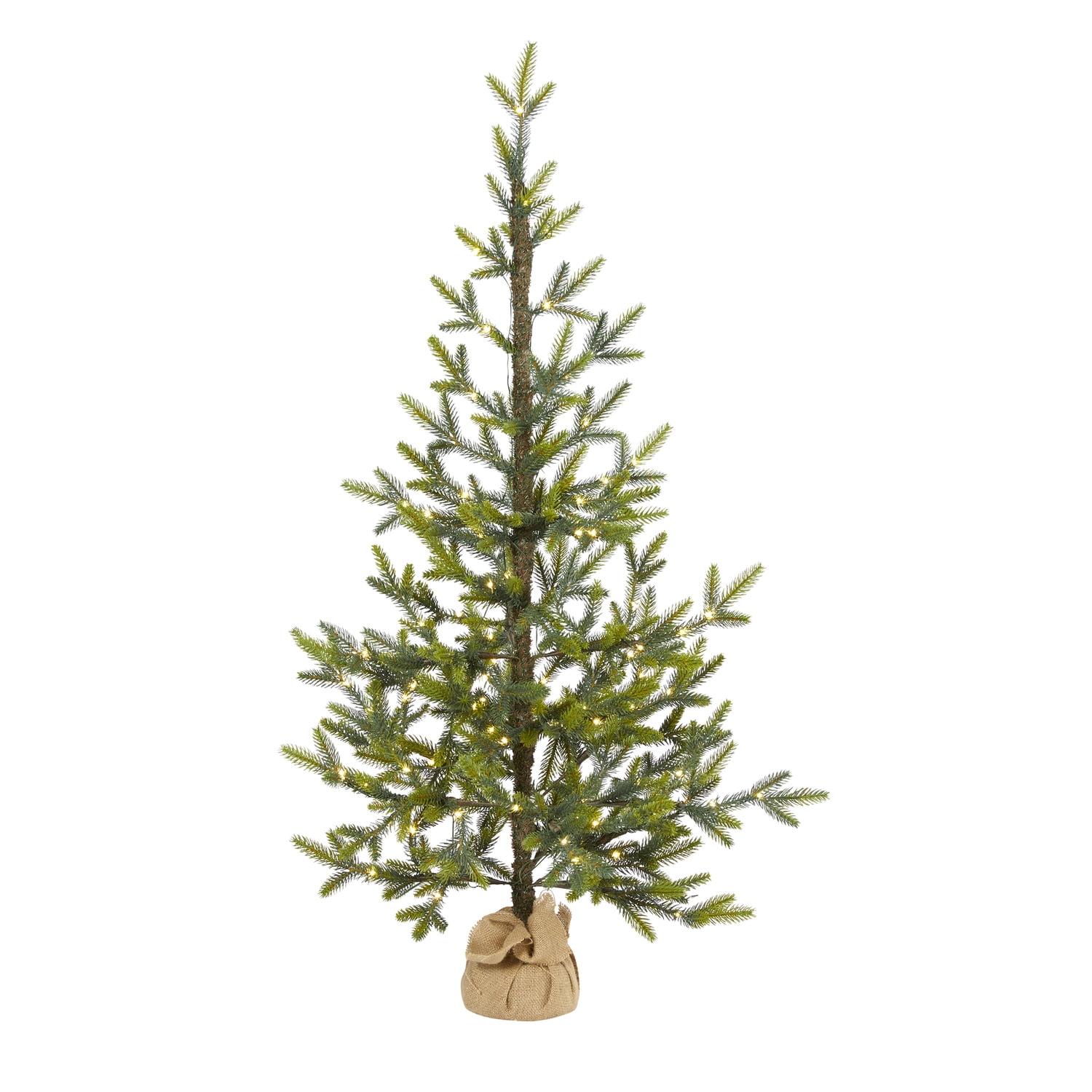 Nearly Natural 4' Green Fir Artificial Christmas Tree Prelit 100 Clear LED Lights