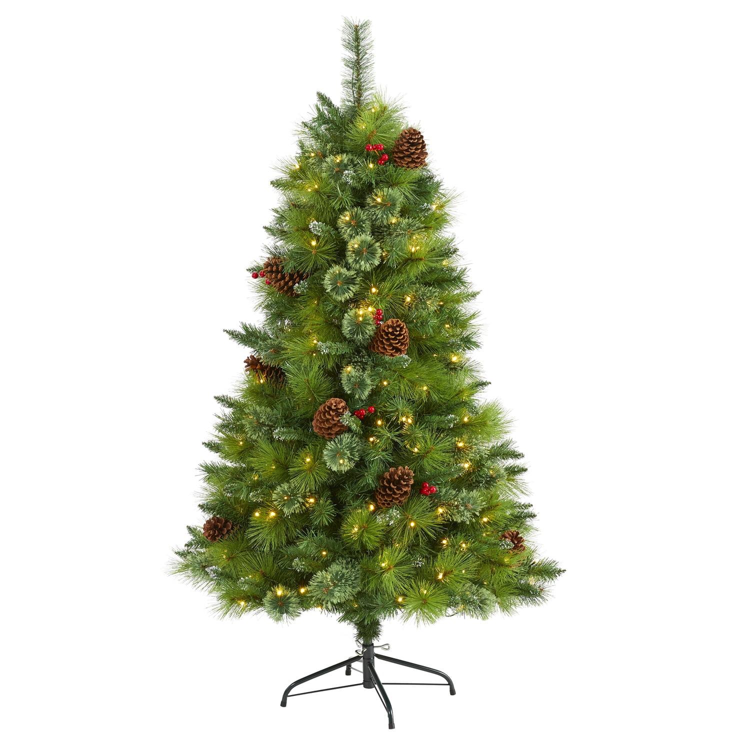 5ft Green Pine Artificial Christmas Tree with Pine Cones and LED Lights