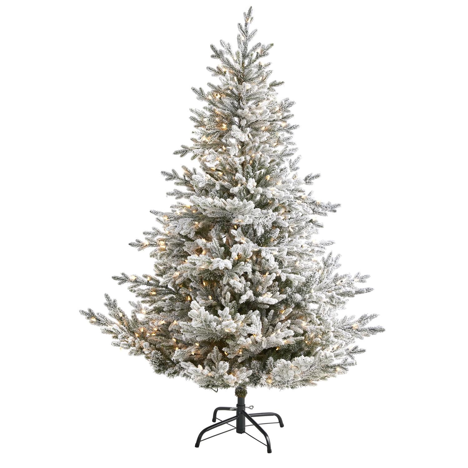 Nearly Natural 6-ft Flocked Fraser Fir Artificial Christmas Tree with 500 Warm White Lights and 236 Bendable Branches