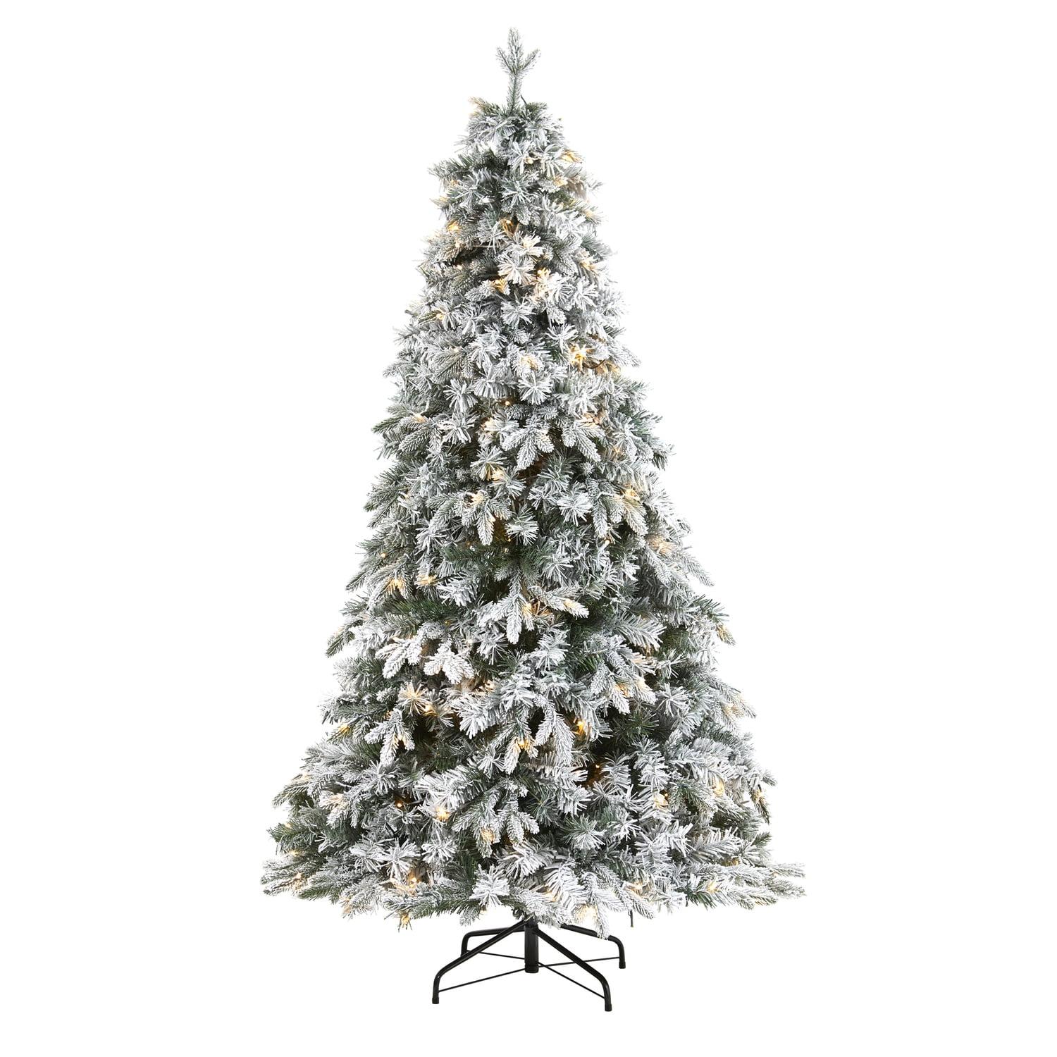 Nearly Natural 6' Flocked Vermont Mixed Pine Prelit LED Artificial Christmas Tree