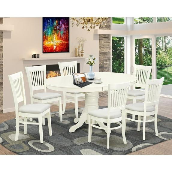 East West Furniture Avon 7-piece Wood Table and Dining Chairs in Linen White