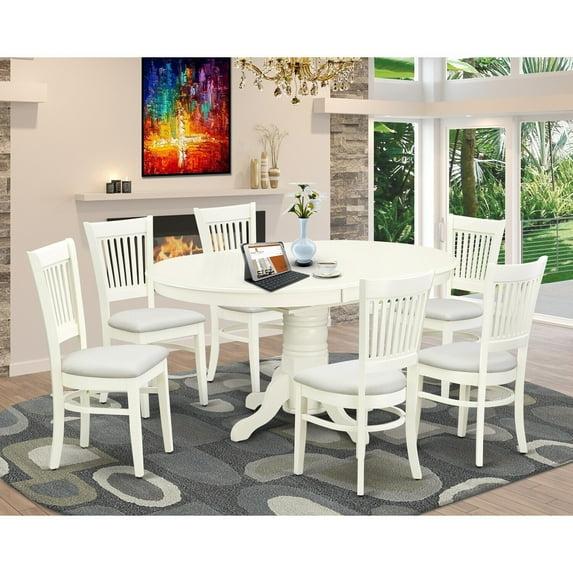East West Furniture Avon 7-piece Wood Table and Dining Chairs in Linen White