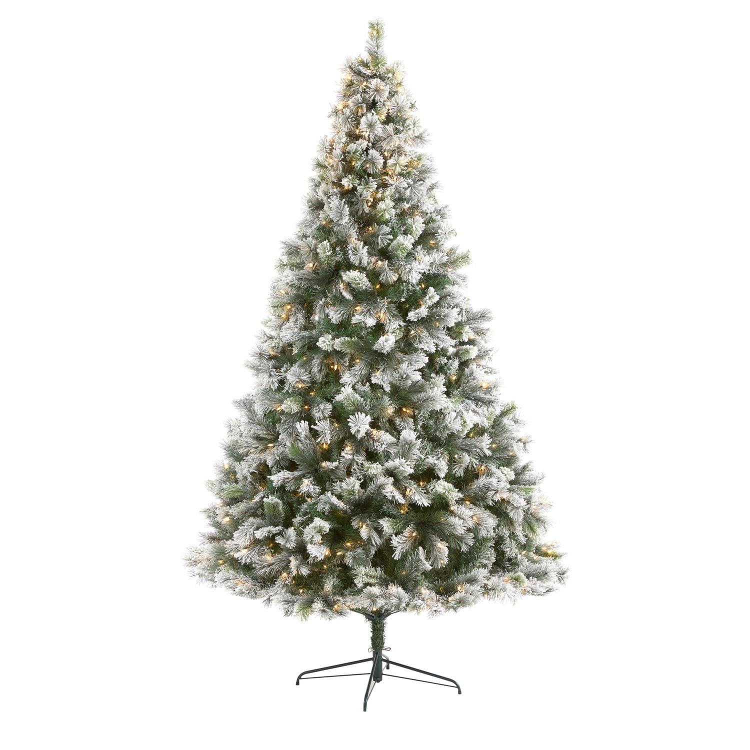 Nearly Natural 9-ft Flocked Oregon Pine Artificial Christmas Tree with 600 Clear Lights and 1580 Bendable Branches