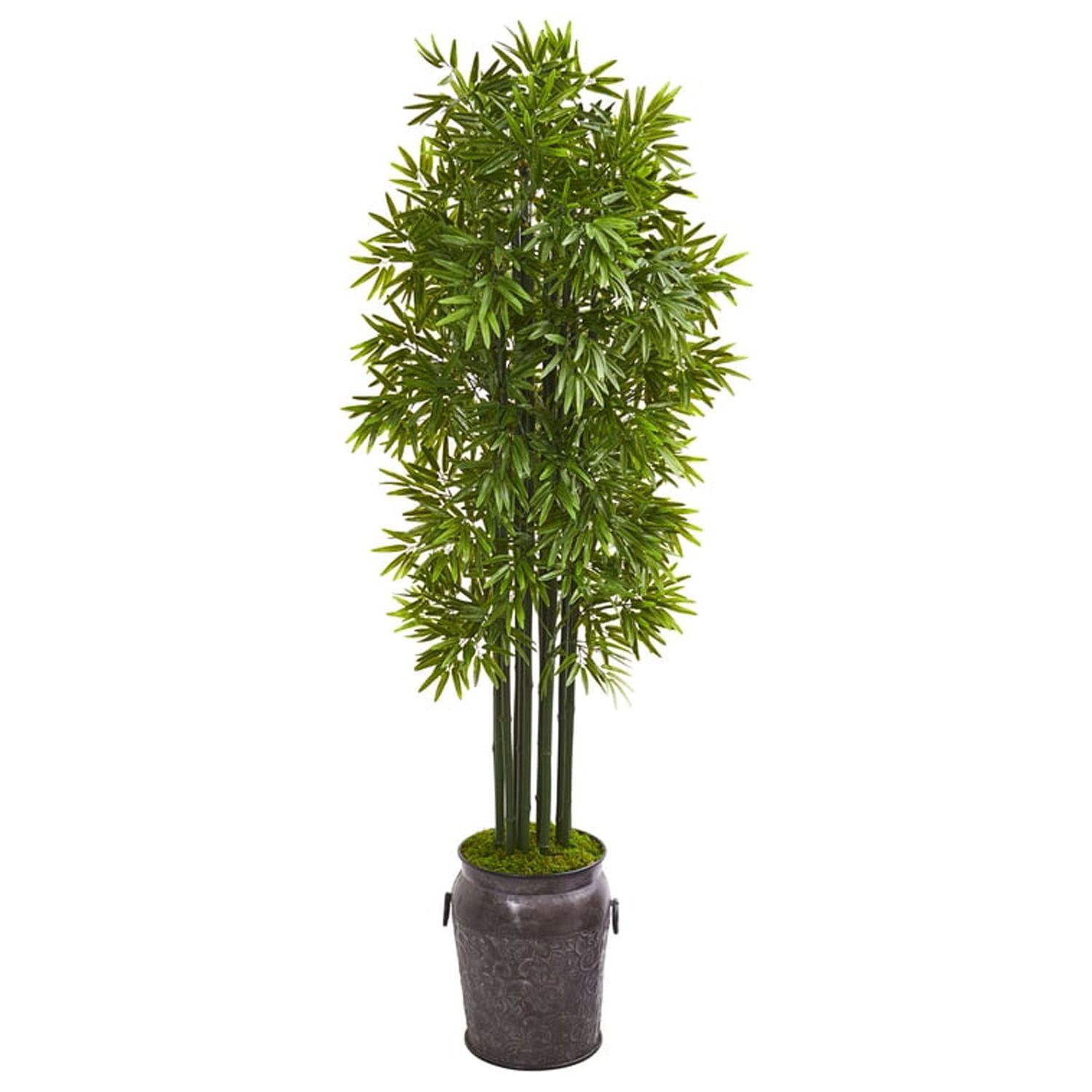 Outdoor Summer 6' UV-Resistant Potted Bamboo Arrangement in Metal Planter