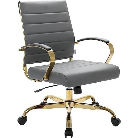 Everly Quinn Naudain Leather Office Chair – Modern Executive Swivel Task Chair with Wheels, Adjustable Height & Padded Arms for Desk or Conference Room