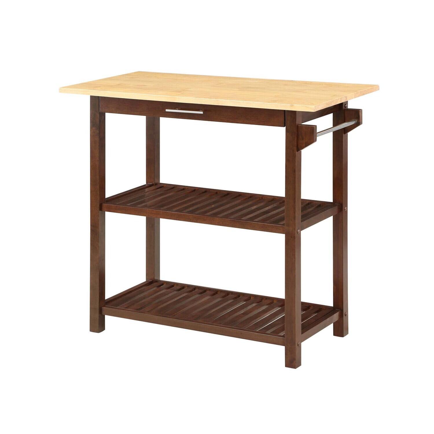 Convenience Concepts Designs2Go 3 Tier Butcher Block Kitchen Prep Island with Drawer, Espresso/Butcher Block