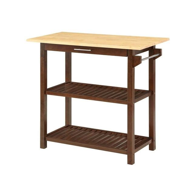 Convenience Concepts Designs2Go 3 Tier Butcher Block Kitchen Prep Island with Drawer, Espresso/Butcher Block