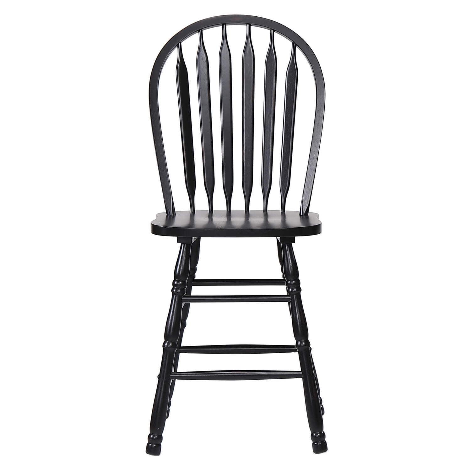 HomeStock Arrowback Retro Relaxation 24" Barstool , Distressed Black Solid Wood Counter Height Stool , Set Of 2