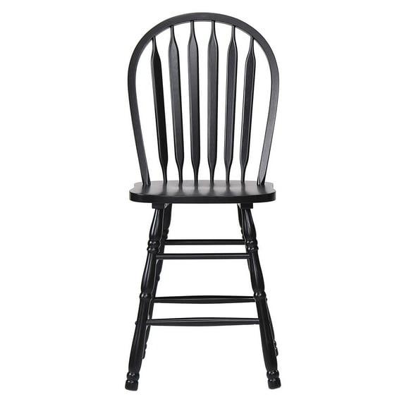 HomeStock Arrowback Retro Relaxation 24" Barstool , Distressed Black Solid Wood Counter Height Stool , Set Of 2