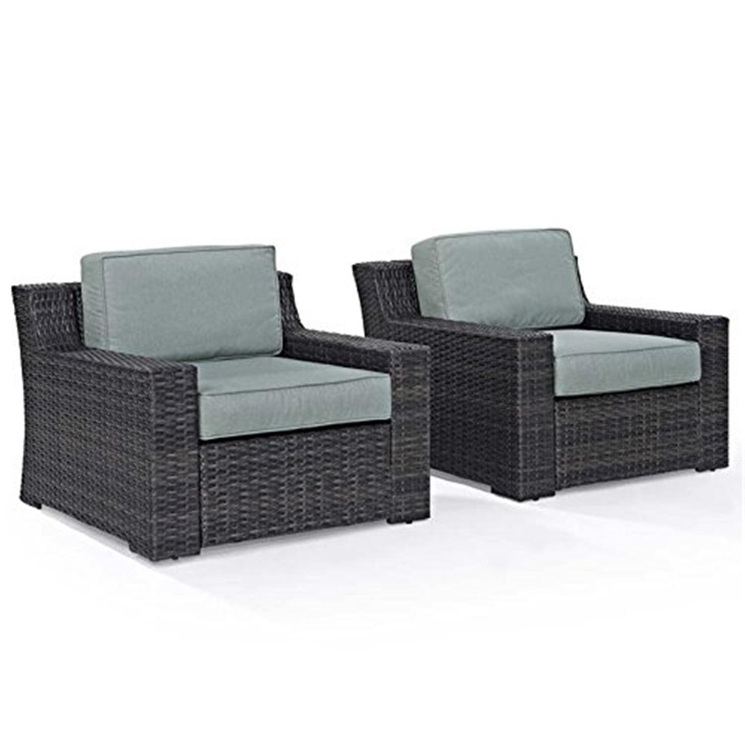 2pk Beaufort Outdoor Steel Arm Chairs Mist/Brown - Crosley: Patio Furniture with Removable Cushions